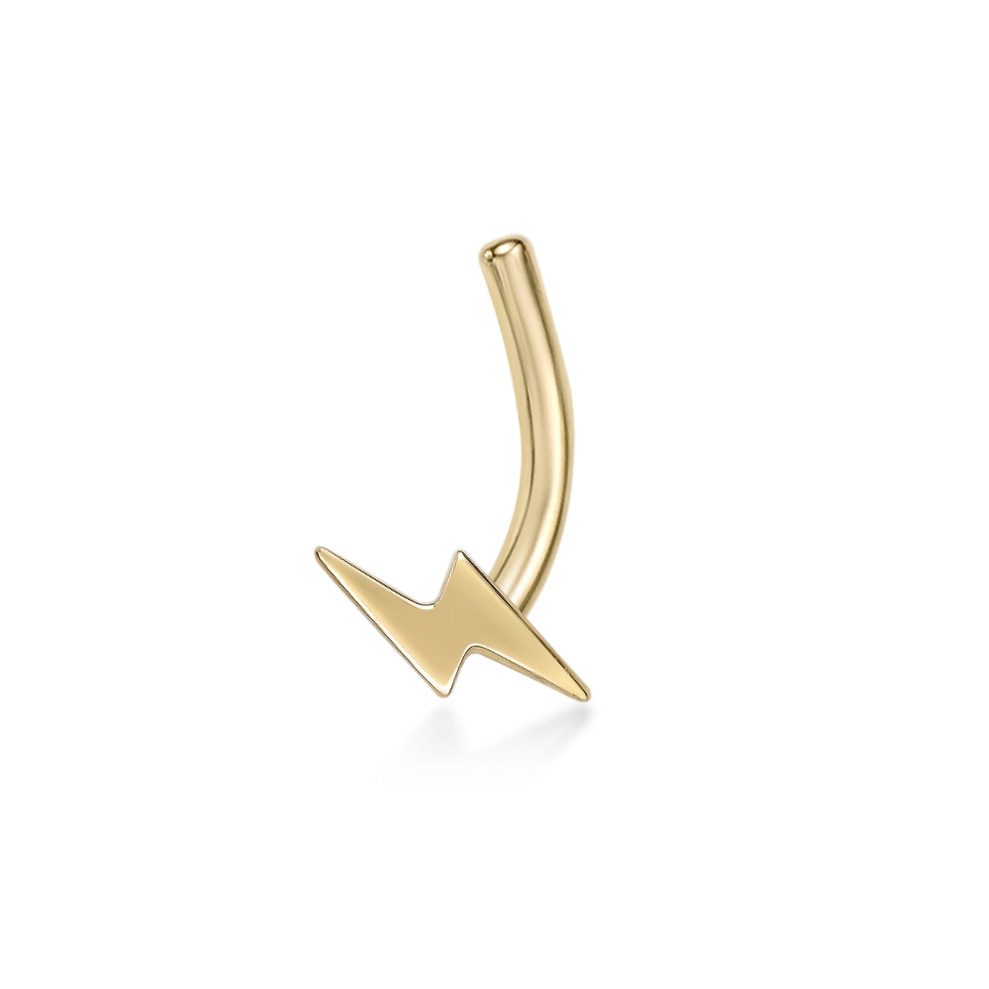 14K Lightning Bolt Curved Nose Ring - 20G
