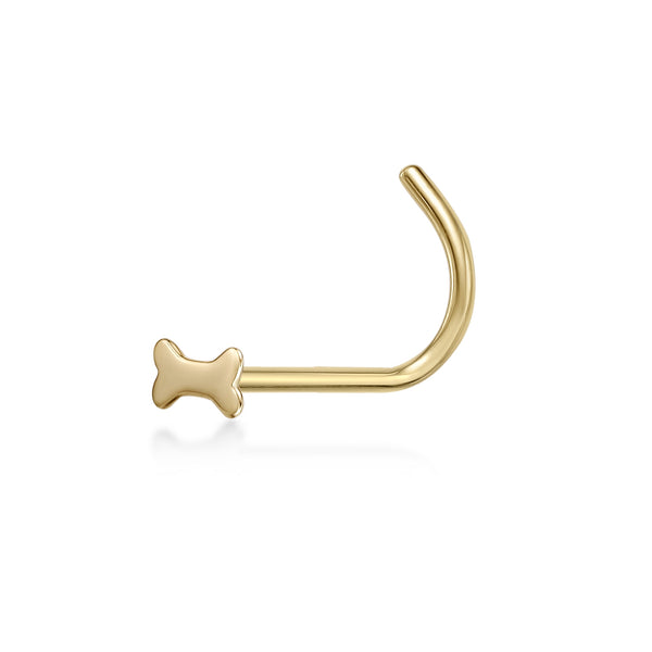 14K Dog Bone Curved Nose Ring - 20G