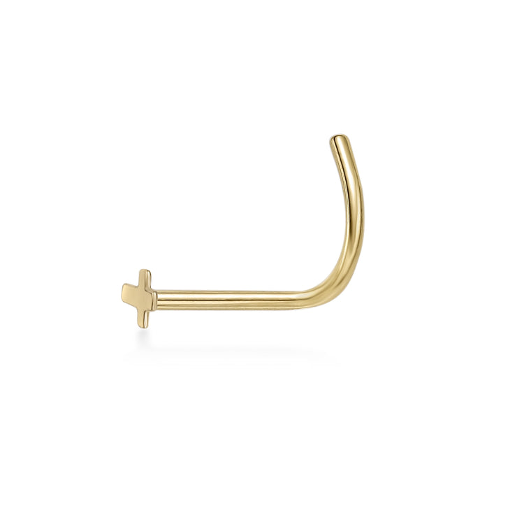 14K Crossed Curved Nose Ring - 20G