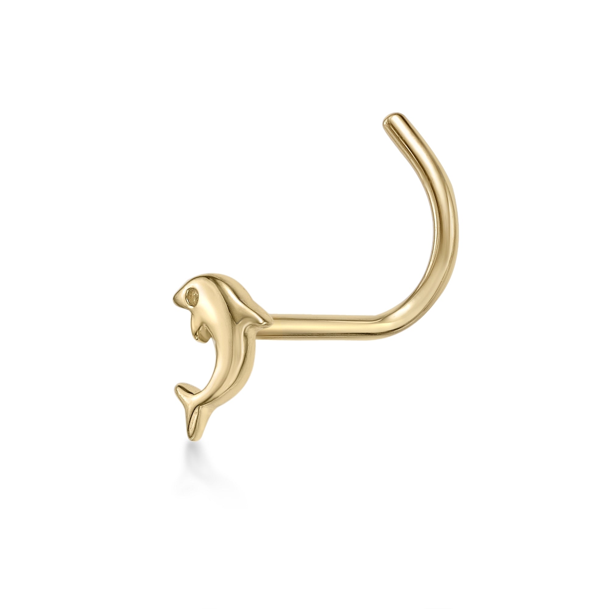 14K Dolphin Curved Nose Ring - 20G