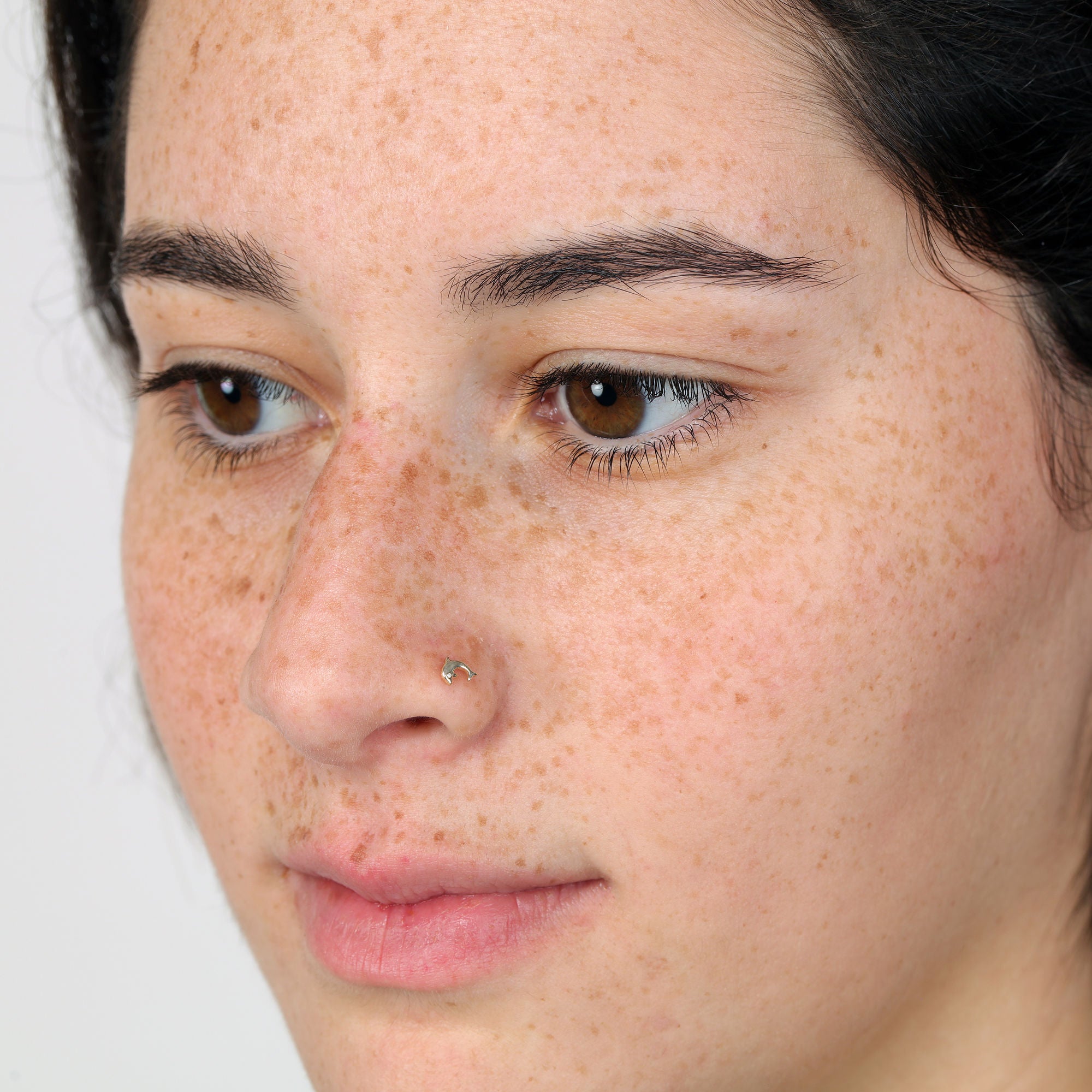 14K Dolphin Curved Nose Ring - 20G