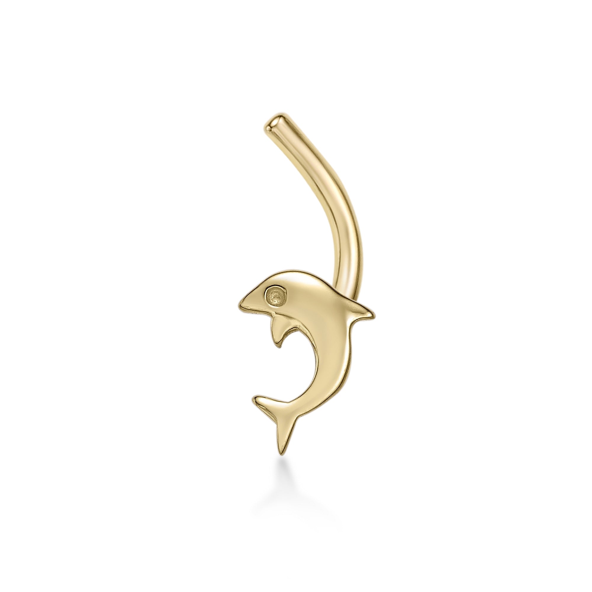 14K Dolphin Curved Nose Ring - 20G