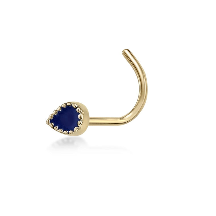 14K Teardrop Curved Nose Ring - 20G
