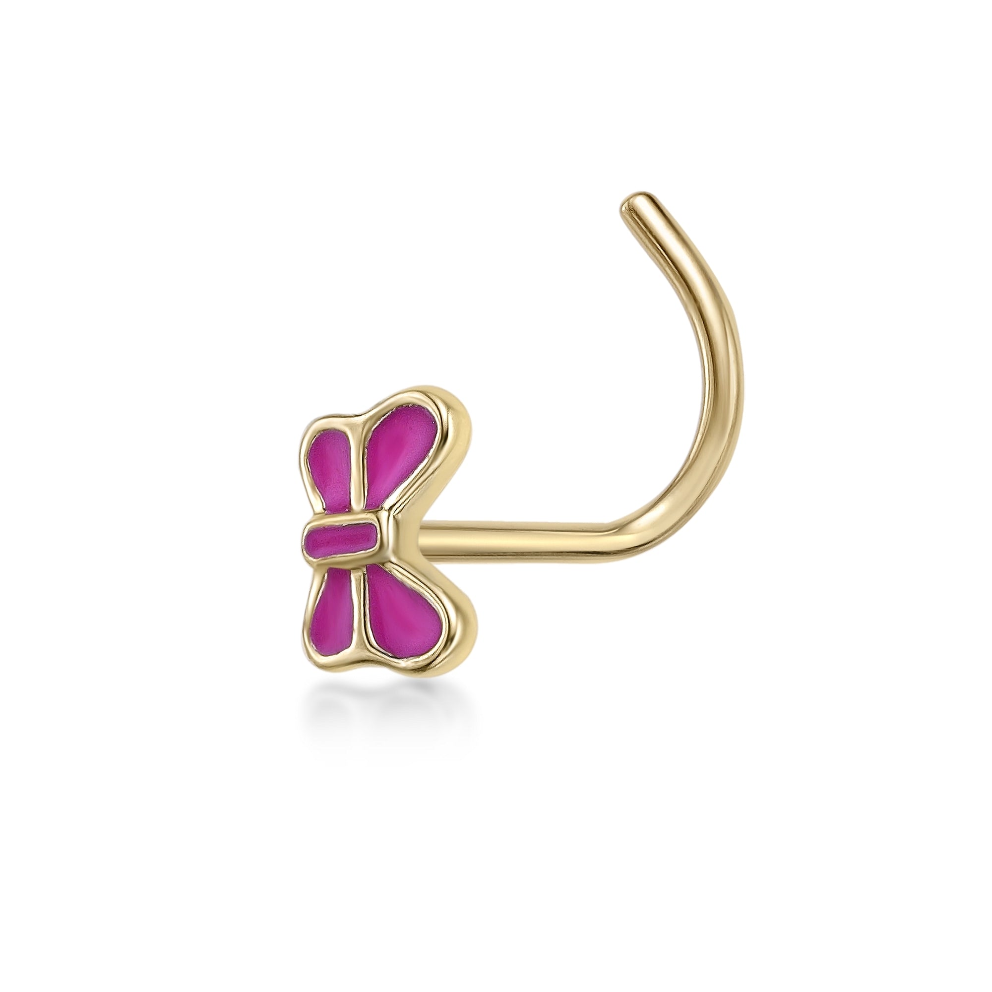 14K Butterfly Curved Nose Ring - 20G