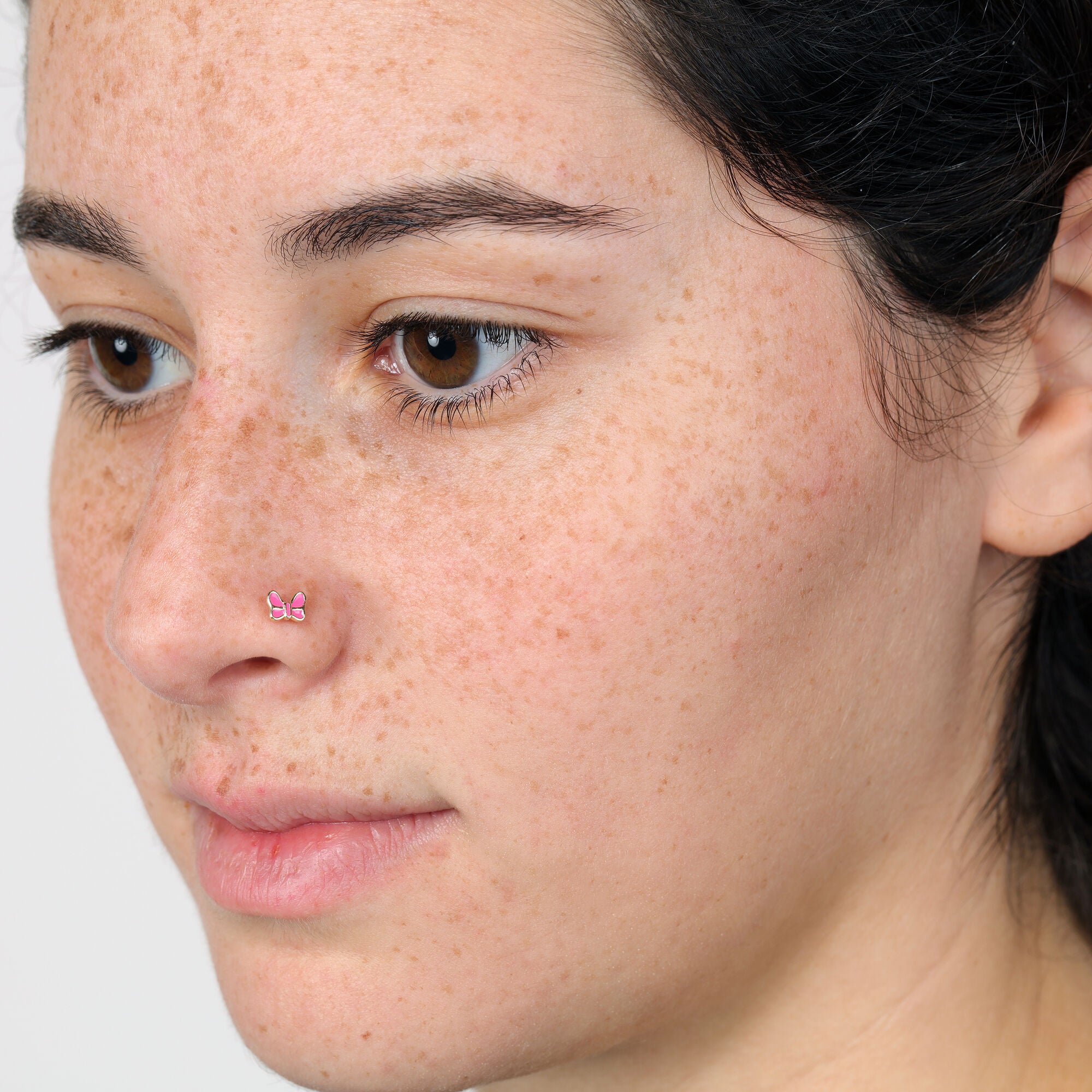 14K Butterfly Curved Nose Ring - 20G