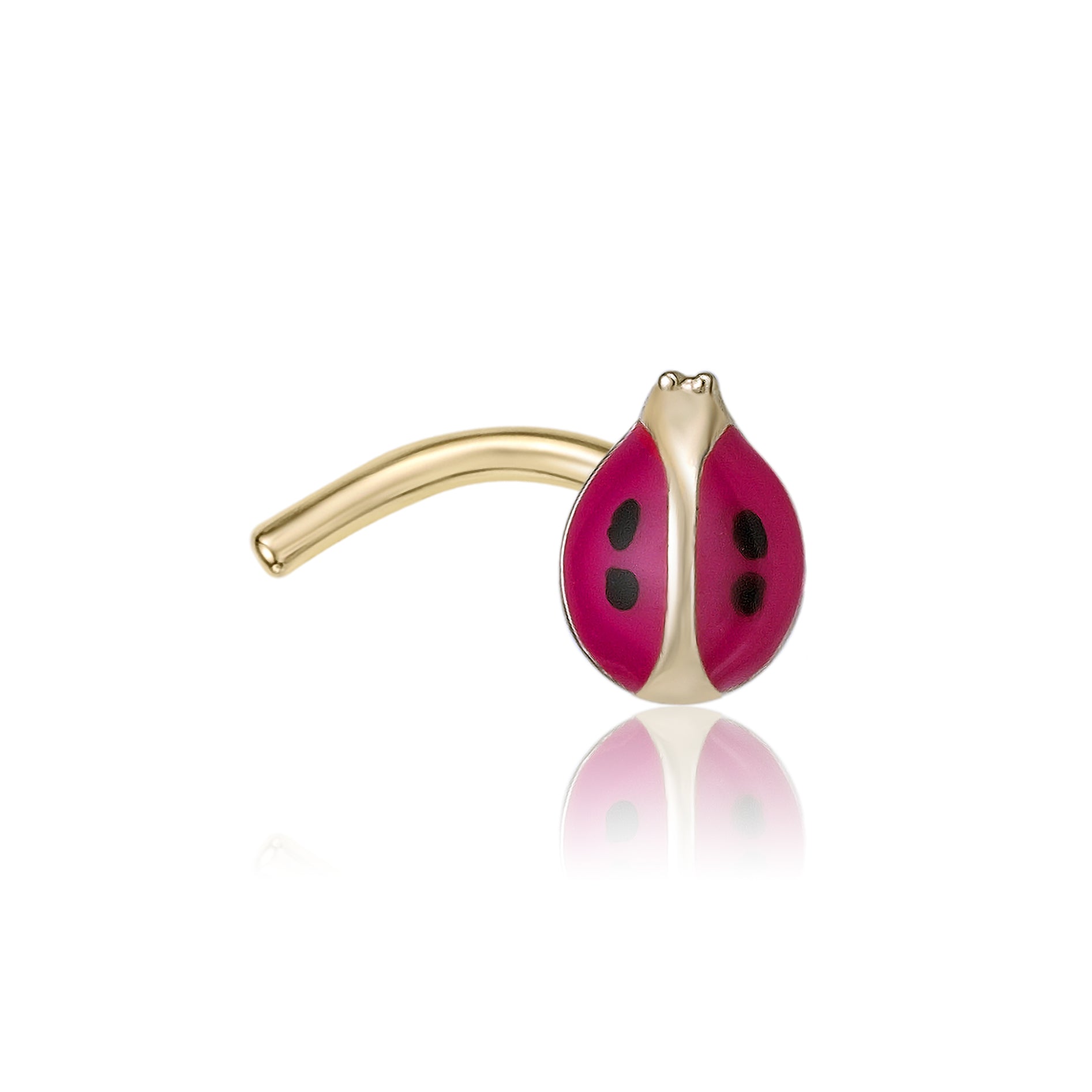 14K Ladybug Curved Nose Ring - 20G