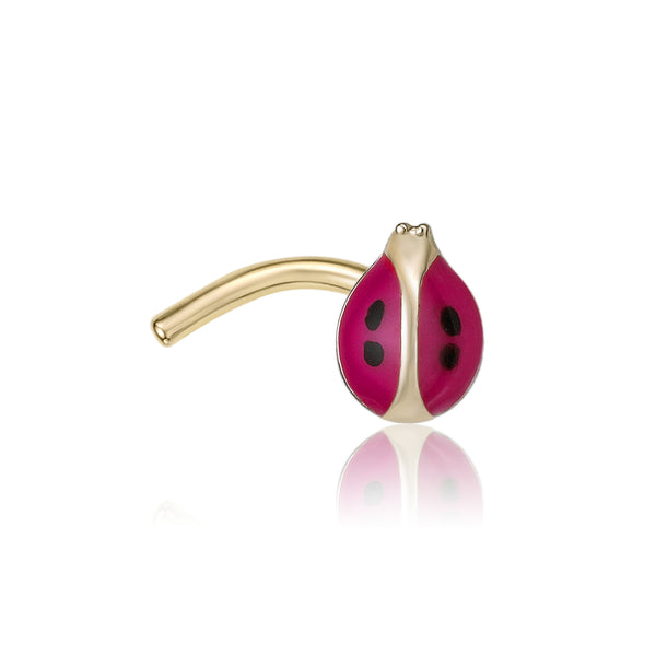 14K Ladybug Curved Nose Ring - 20G