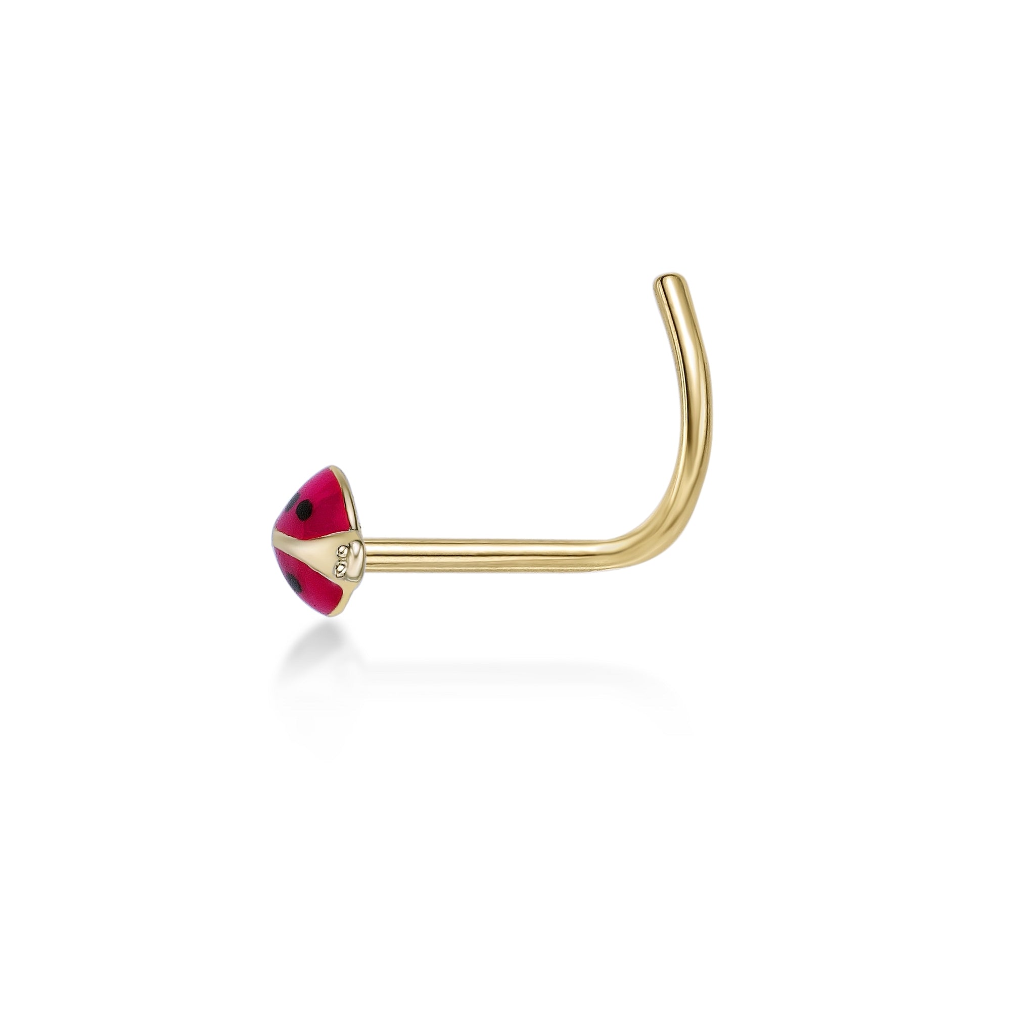 14K Ladybug Curved Nose Ring - 20G