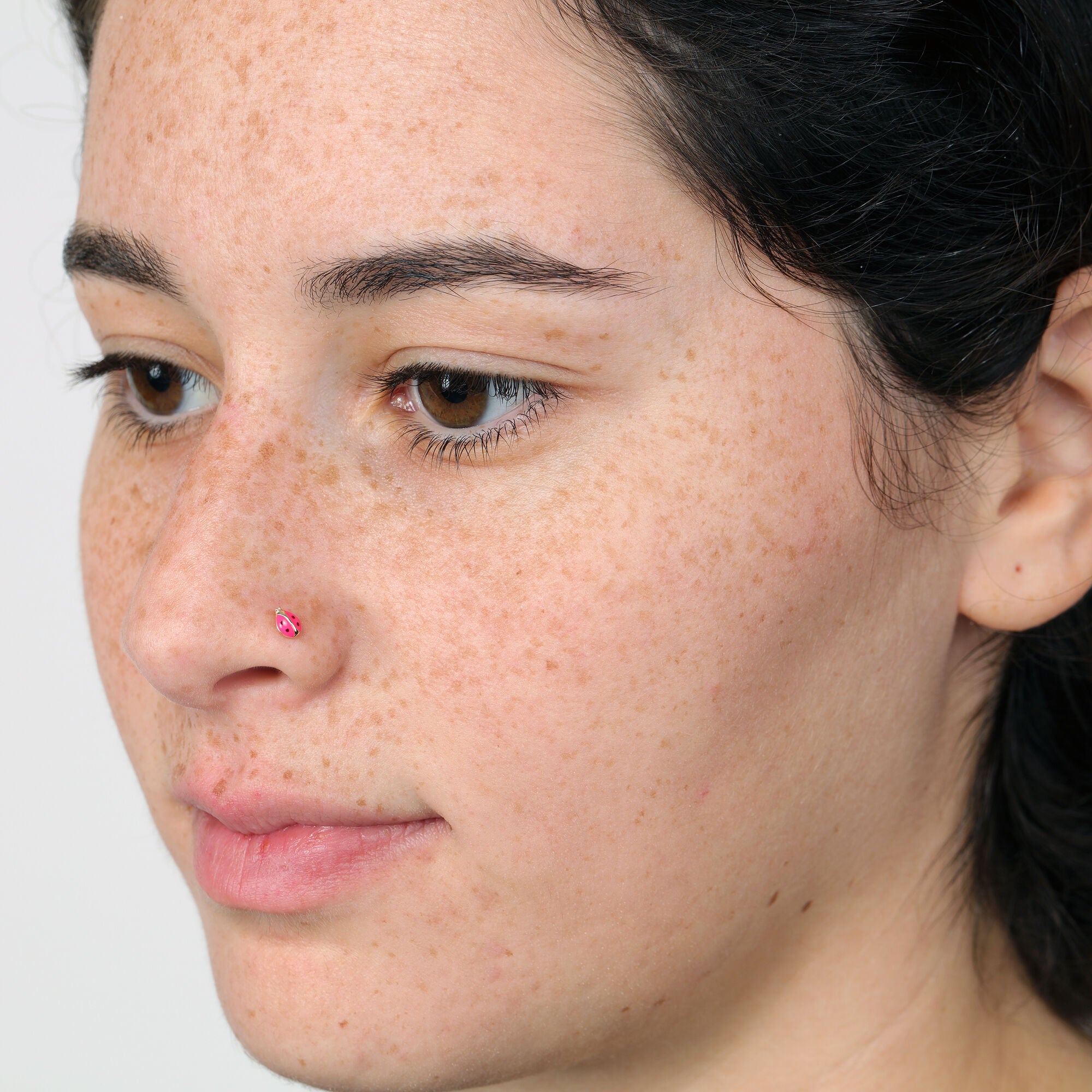 14K Ladybug Curved Nose Ring - 20G