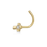 14K Cubic Zirconia Cross Curved Nose Ring - 20G