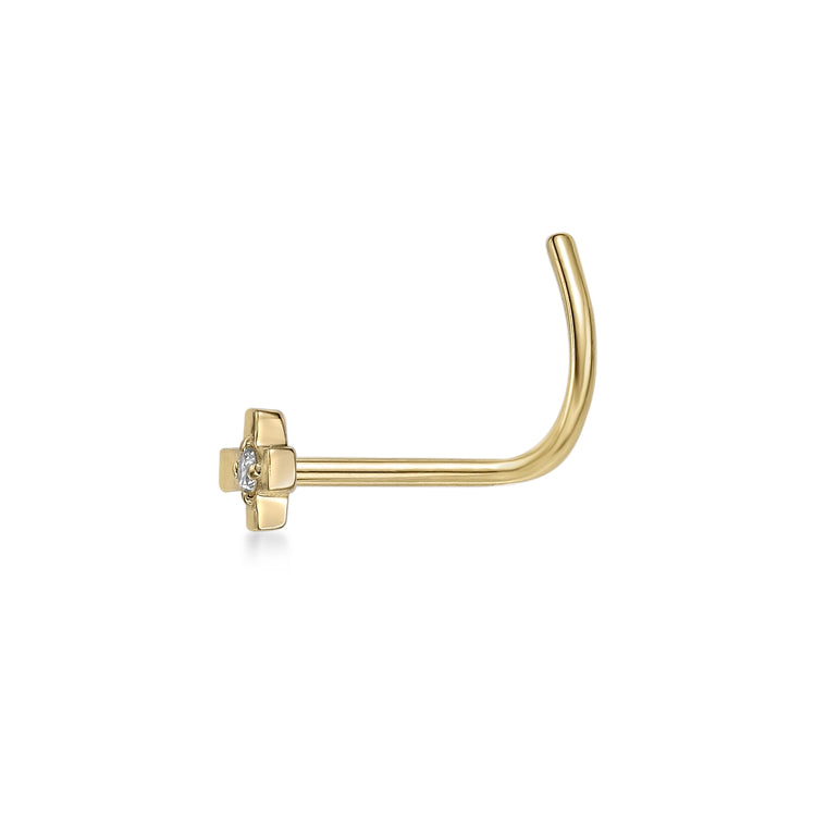 14K Cubic Zirconia Cross Curved Nose Ring - 20G