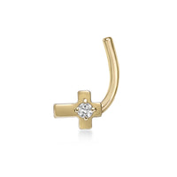 14K Cubic Zirconia Cross Curved Nose Ring - 20G