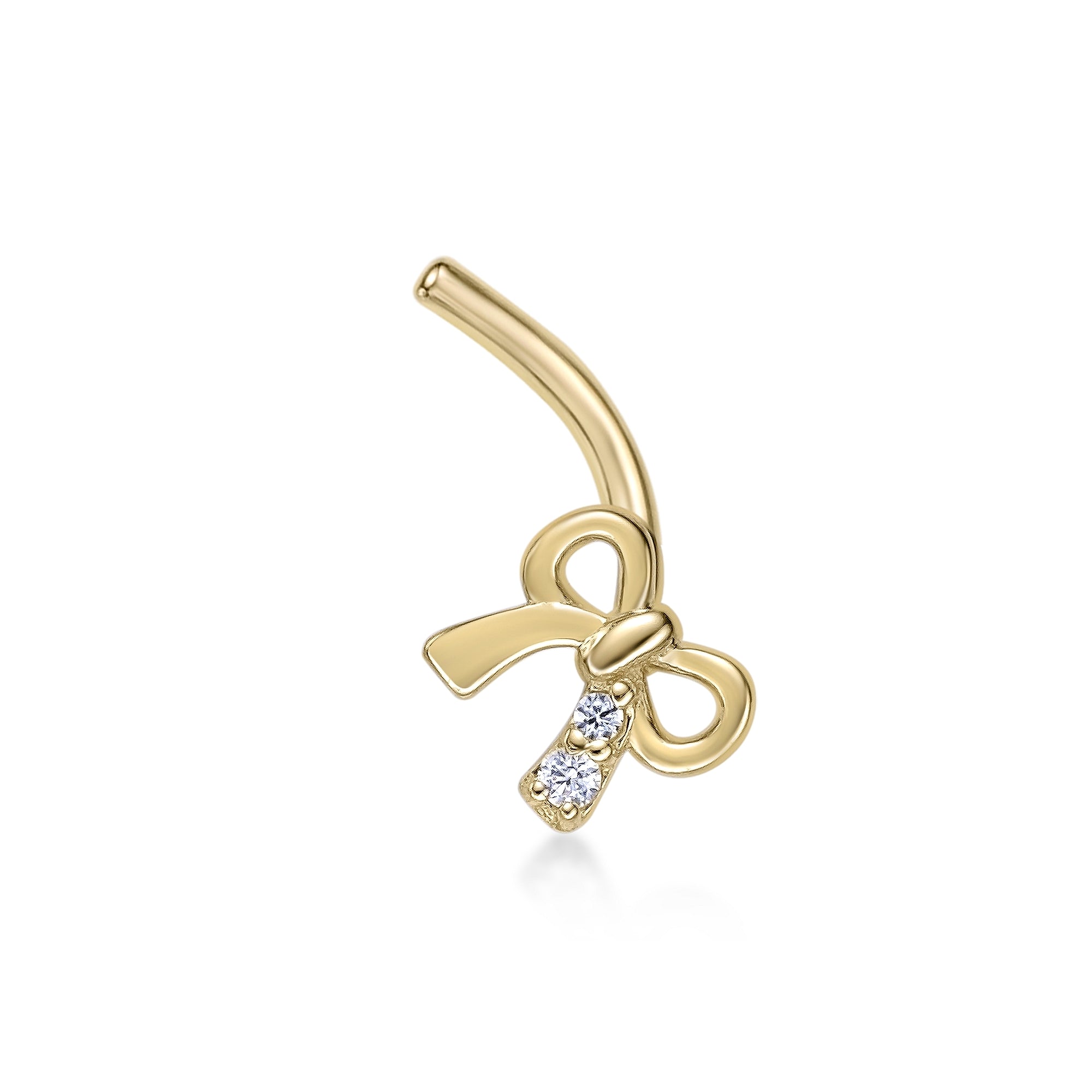 14K Cubic Zirconia Ribbon Curved Nose Ring - 20G