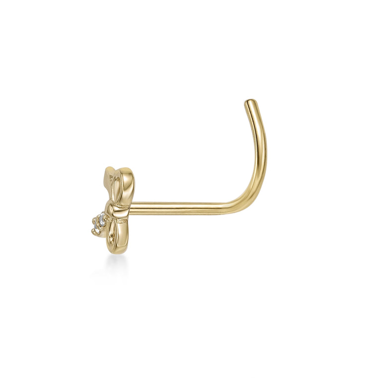 14K Cubic Zirconia Ribbon Curved Nose Ring - 20G