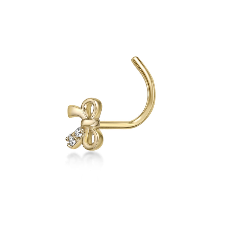 14K Cubic Zirconia Ribbon Curved Nose Ring - 20G