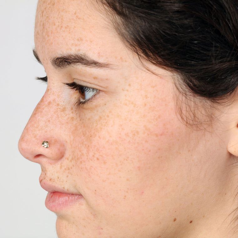 14K Cubic Zirconia Rose Curved Nose Ring - 20G