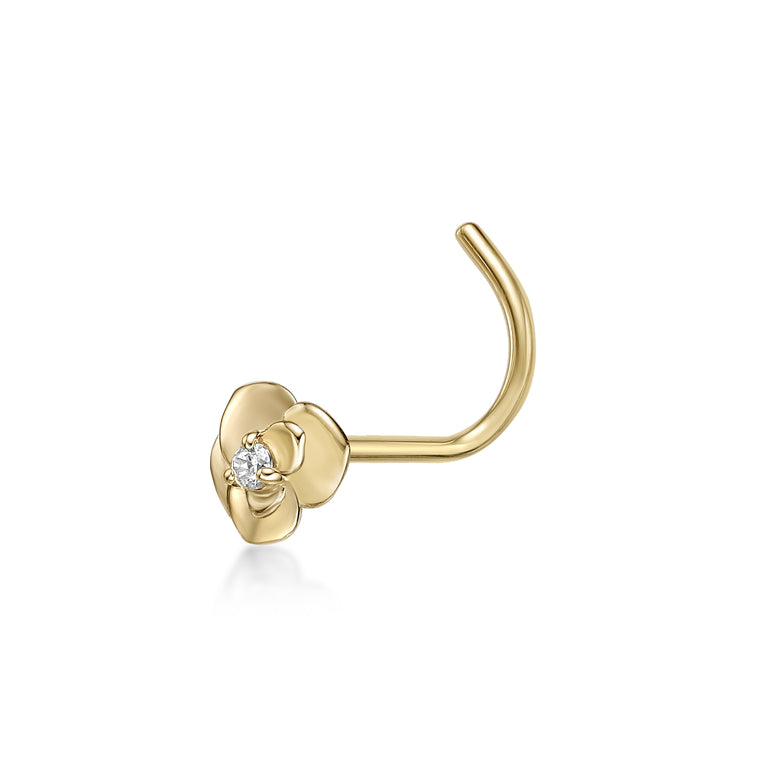 14K Cubic Zirconia Rose Curved Nose Ring - 20G