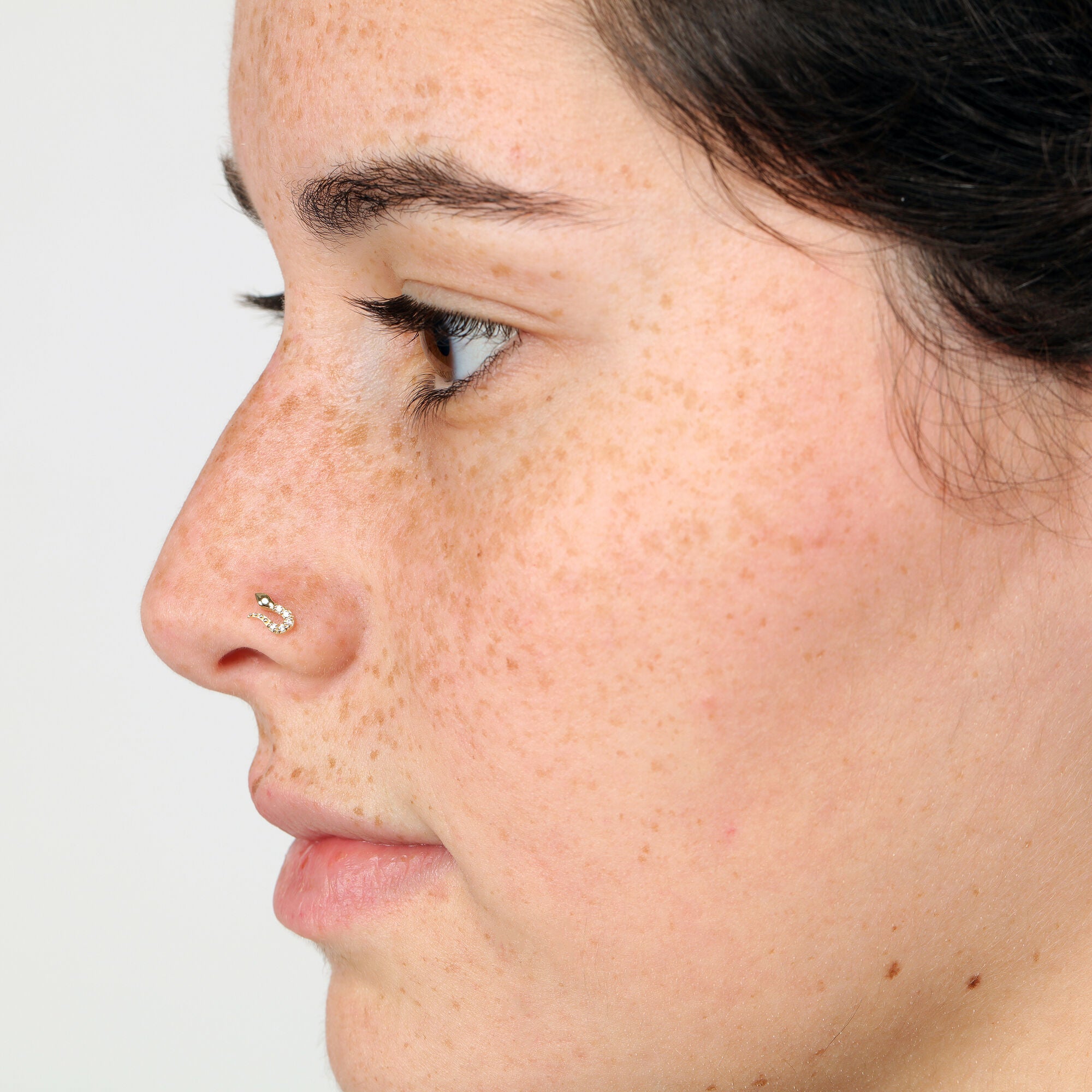 14K Cubic Zirconia Snake Curved Nose Ring - 20G