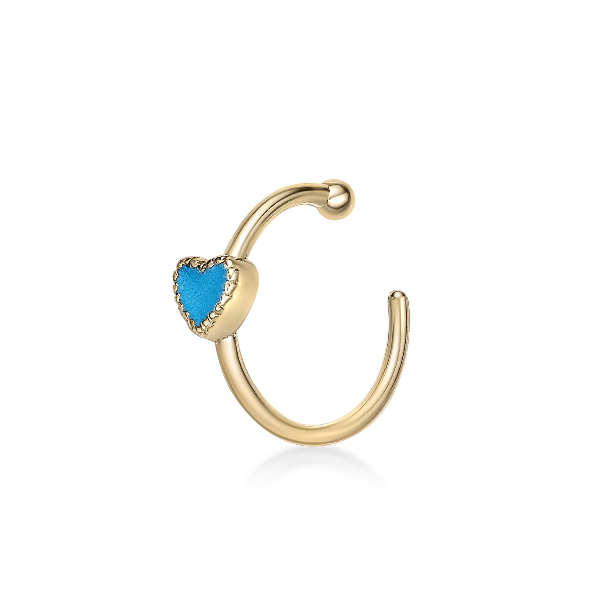 14K Open Hoop Heart Nose Ring - 20G