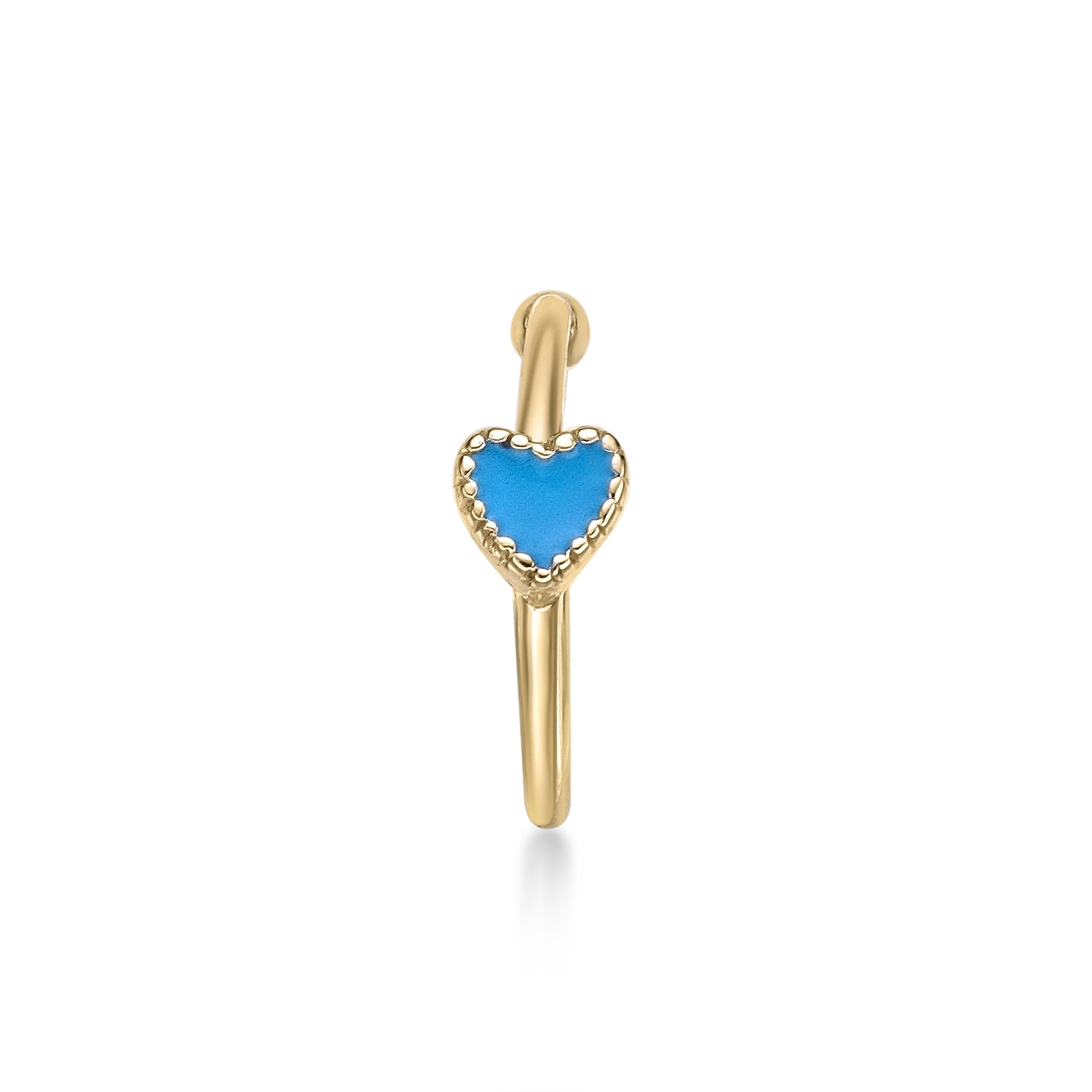 14K Open Hoop Heart Nose Ring - 20G