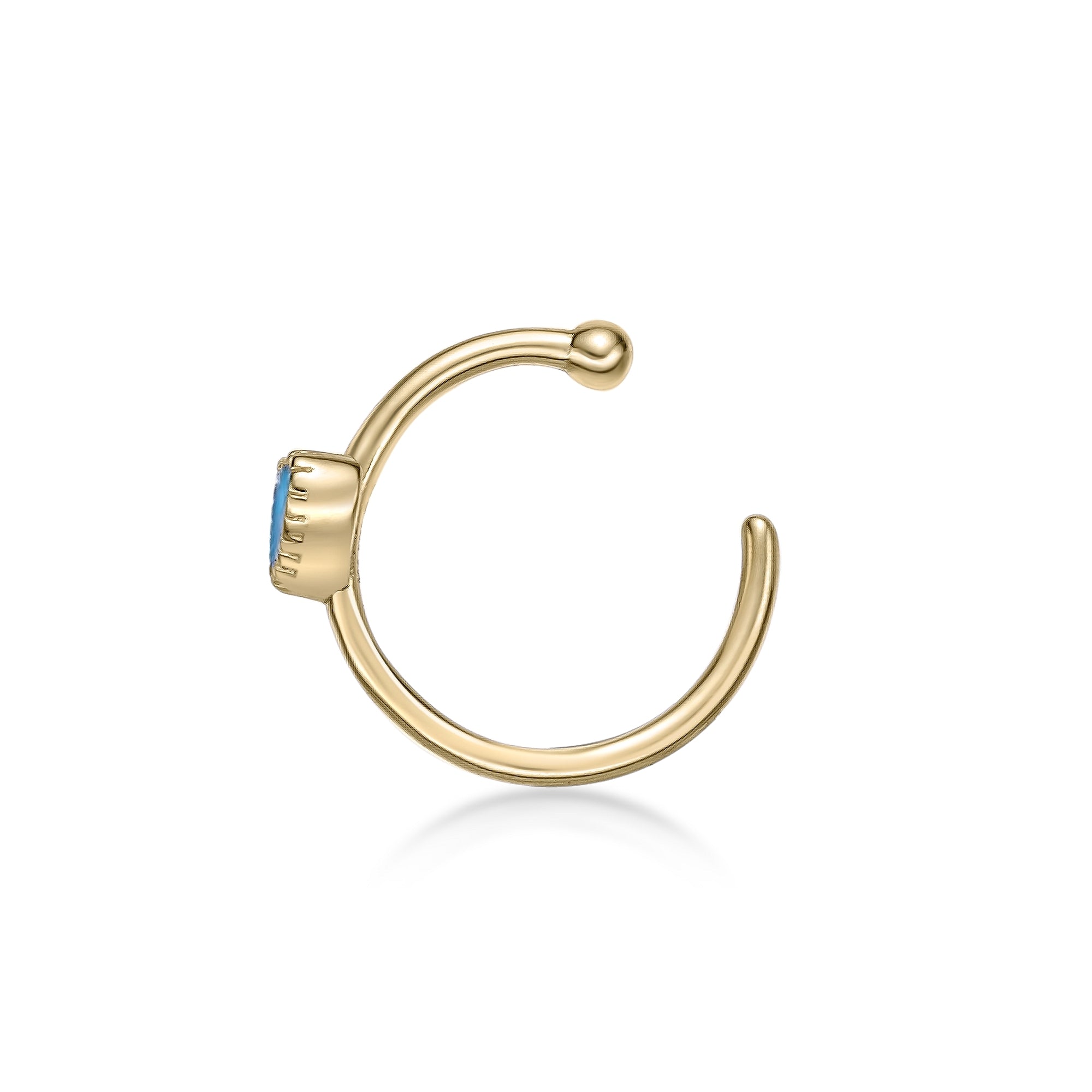 14K Open Hoop Heart Curved Nose Ring - 20G