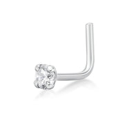 14K Gold L-Shaped Diamond Nose Ring - 18G