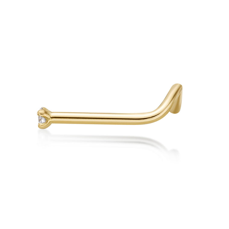 14K Gold Screw Diamond Nose Ring - 18G