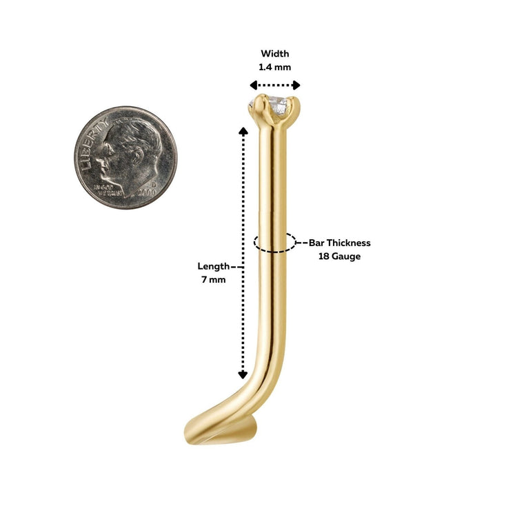 14K Gold Screw Diamond Nose Ring - 18G