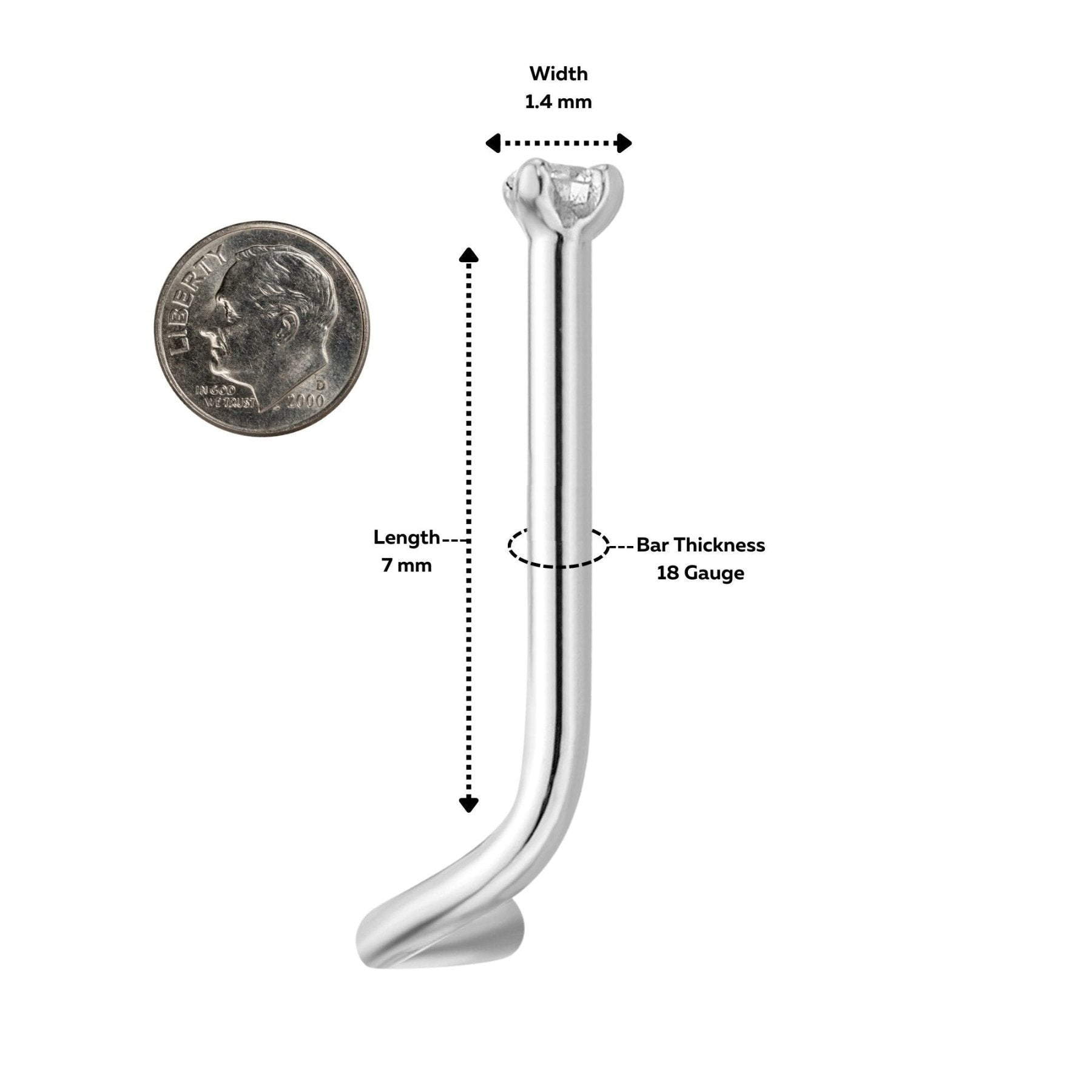 14K Gold Screw Diamond Nose Ring - 18G