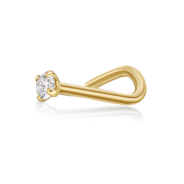 14K Gold Screw Diamond Nose Ring - 18G