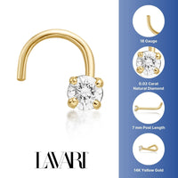 14K Gold Screw Diamond Nose Ring - 18G