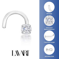 14K Gold Screw Diamond Nose Ring - 18G