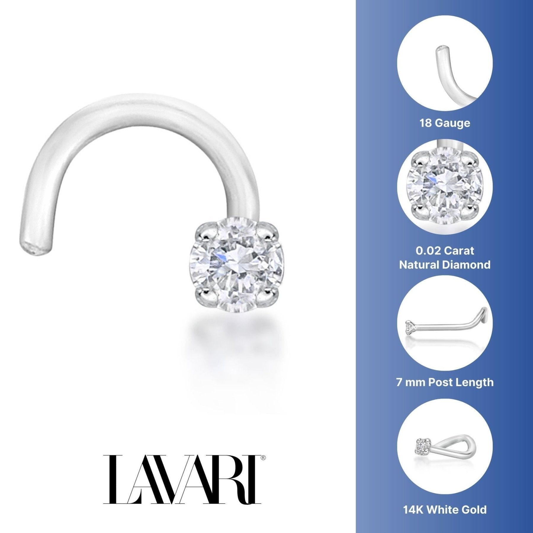 14K Gold Screw Diamond Nose Ring - 18G