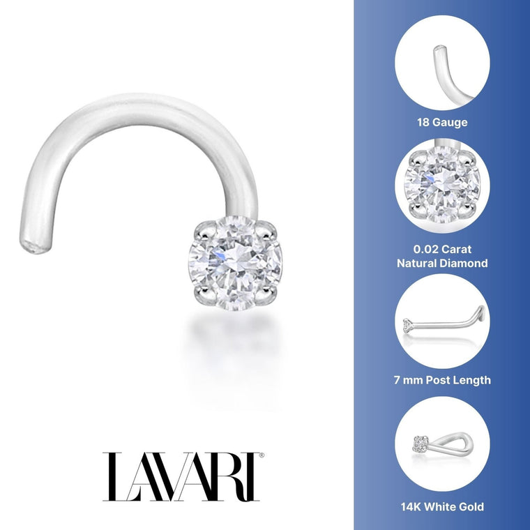 14K Gold Screw Diamond Nose Ring - 18G