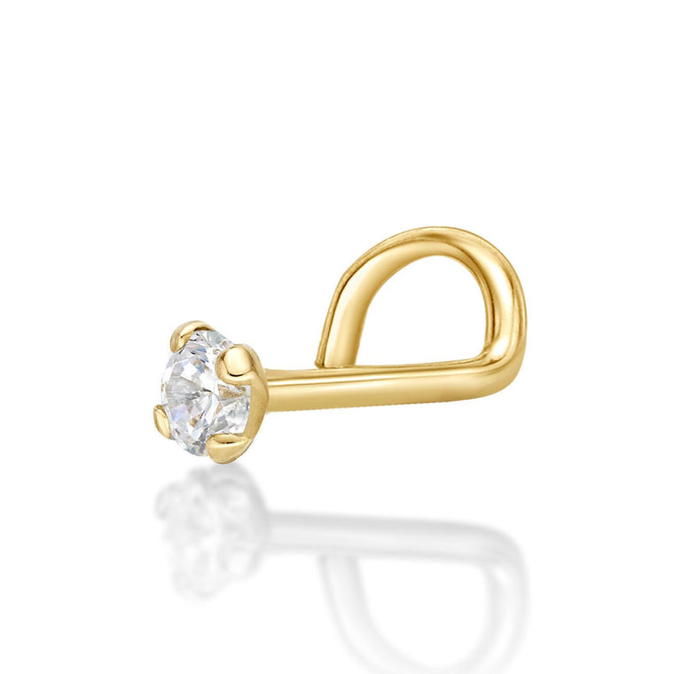 14K Gold Screw Diamond Nose Ring - 18G
