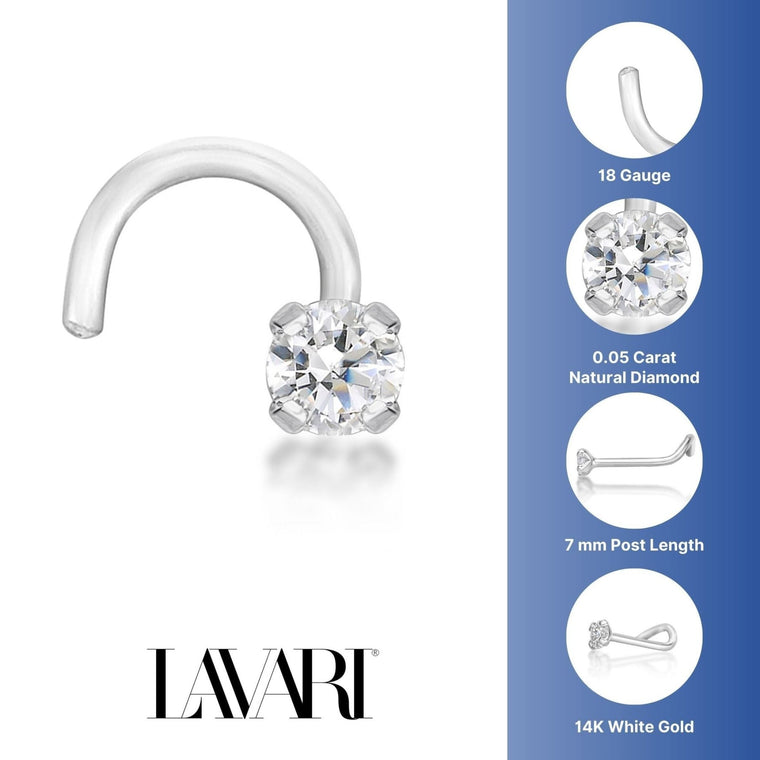 14K Gold Screw Diamond Nose Ring - 18G