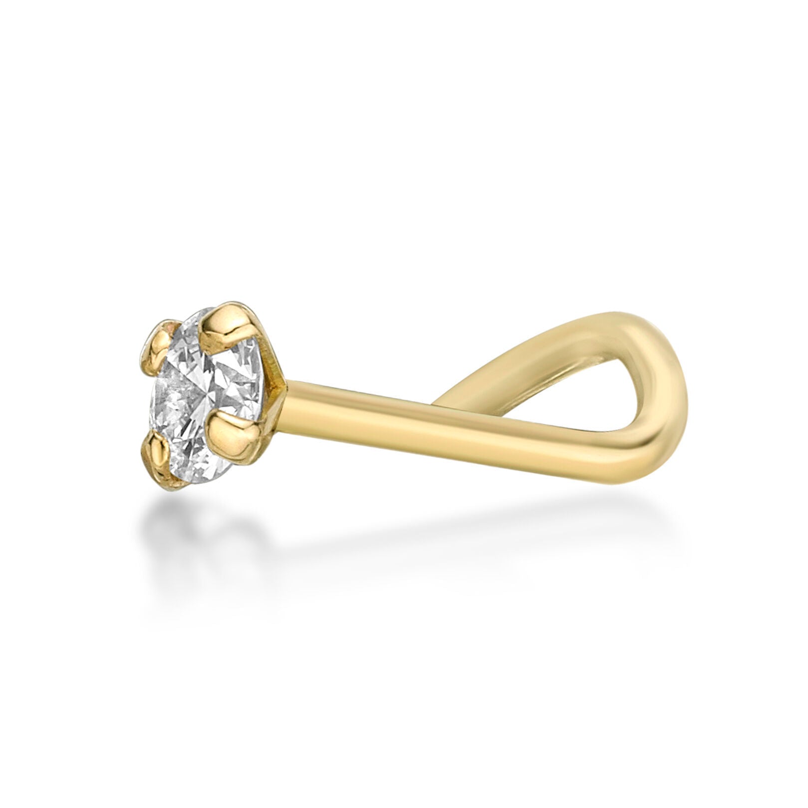 14K Gold Screw Diamond Nose Ring - 18G