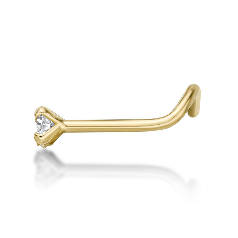 14K Gold Screw Diamond Nose Ring - 18G