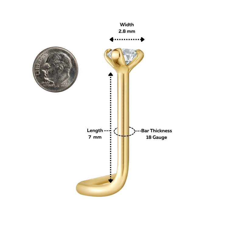 14K Gold Screw Diamond Nose Ring - 18G