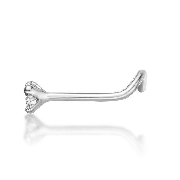 14K Gold Screw Diamond Nose Ring - 18G