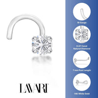 14K Gold Screw Diamond Nose Ring - 18G
