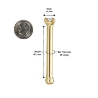 14K Gold Straight Bone Diamond Nose Ring - 18G