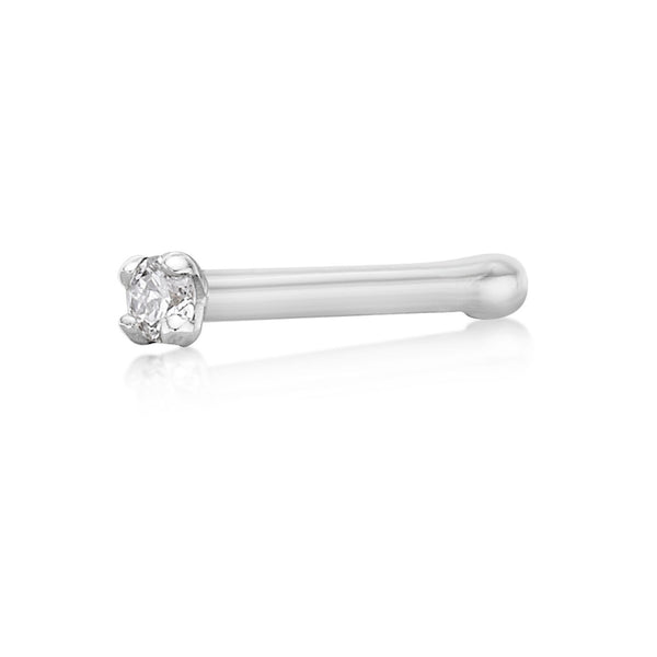 14K Gold Straight Bone Diamond Nose Ring - 18G