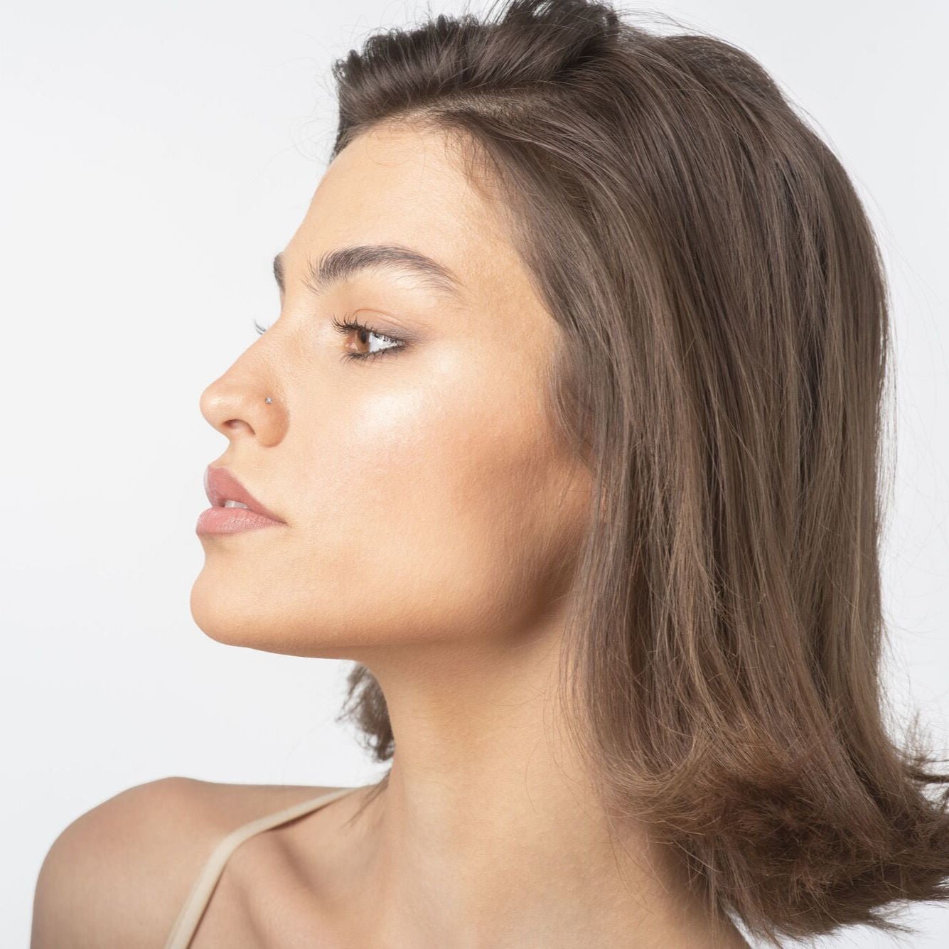 14K Gold Straight Bone Diamond Nose Ring - 18G