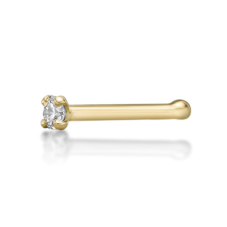 14K Gold Straight Bone Diamond Nose Ring - 18G
