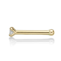 14K Gold Straight Bone Diamond Nose Ring - 18G