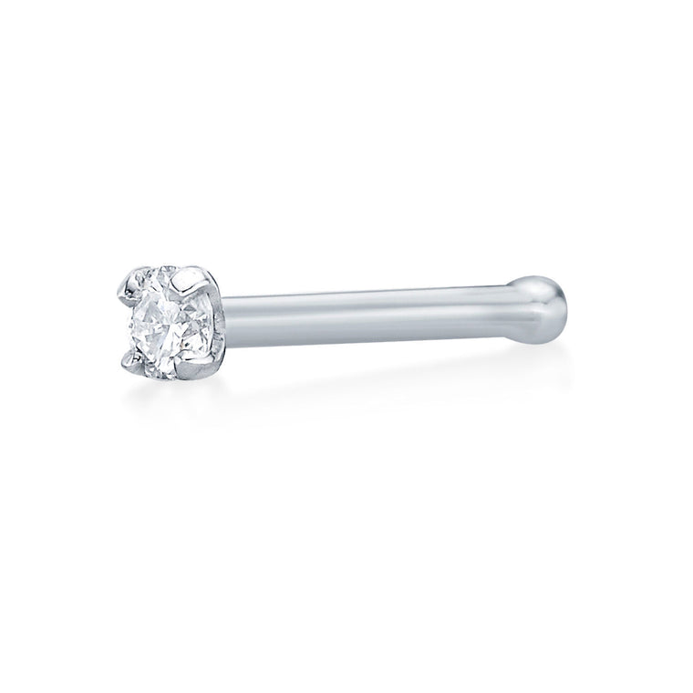 14K Gold Straight Bone Diamond Nose Ring - 18G