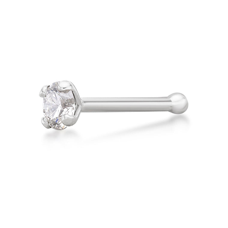 14K Gold Straight Bone Diamond Nose Ring - 18G