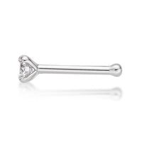 14K Gold Straight Bone Diamond Nose Ring - 18G
