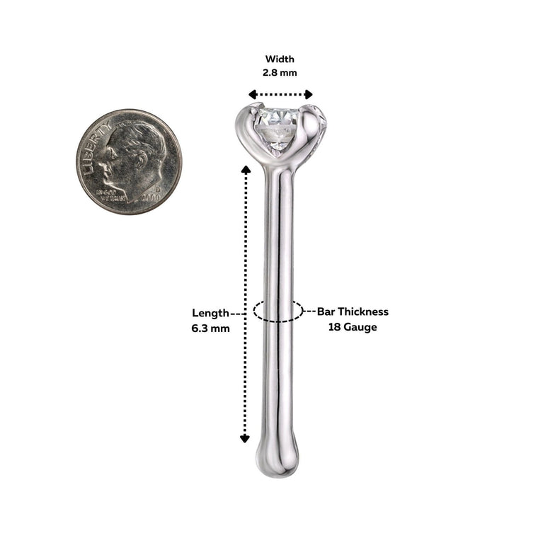 14K Gold Straight Bone Diamond Nose Ring - 18G